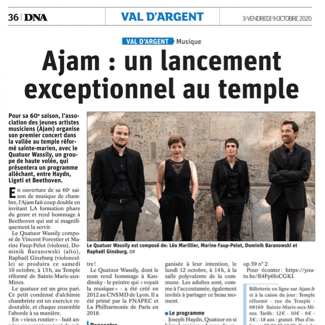 Article DNA Val d'Argent du 14 Octobre 2020 Ajam : un lancement exceptionnel au temple